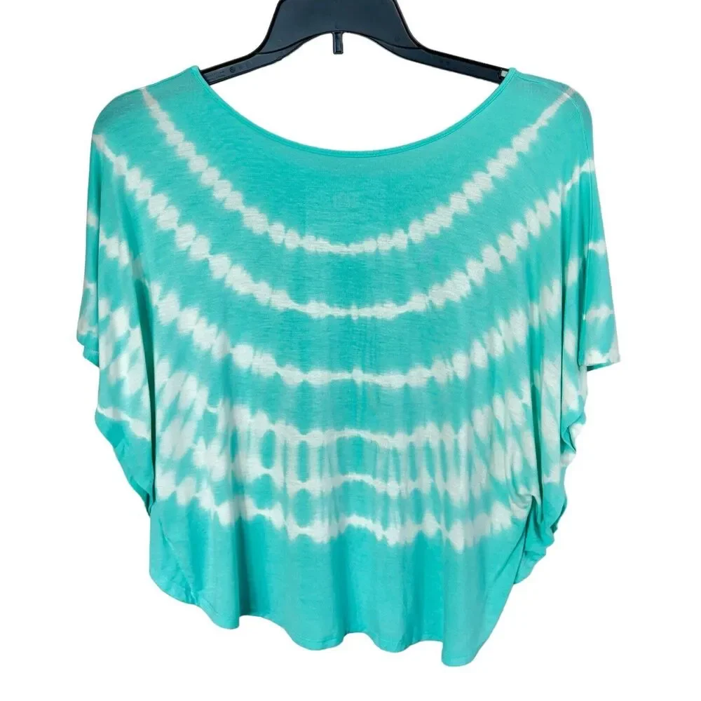 Justice JRS 14/16 Top Tie-Dye Boat Neck Batwing Sleeves Stretch Aqua Blue